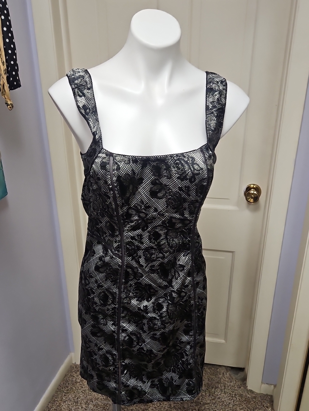 Free People Black Floral Lace-Overlay Slip Dress